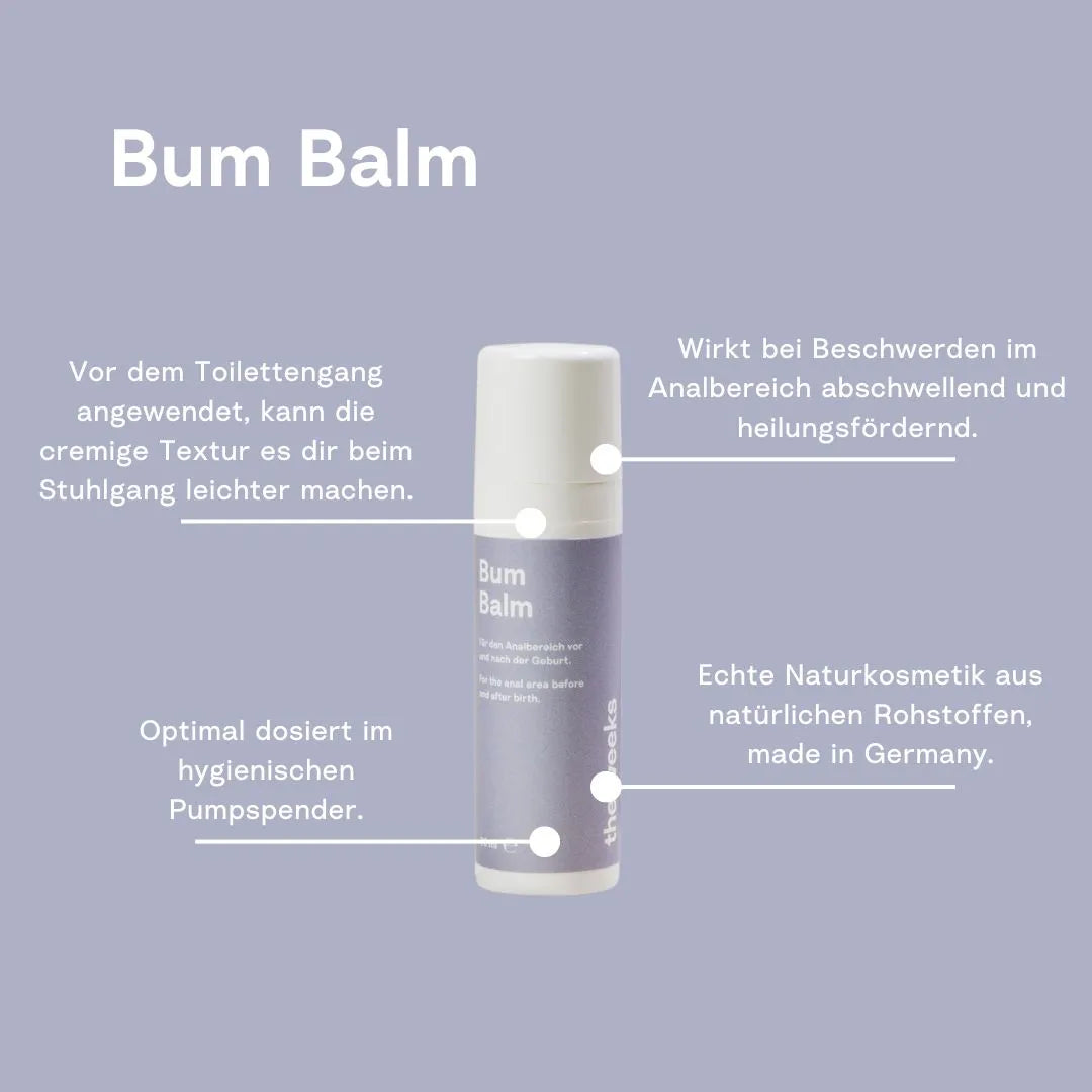 Bum Balm von the weeks mit Eigenschaften: kann den Stihlgang erleichtern, wirkt abschwellend, optimal dosiert, echte Naturskosmetik