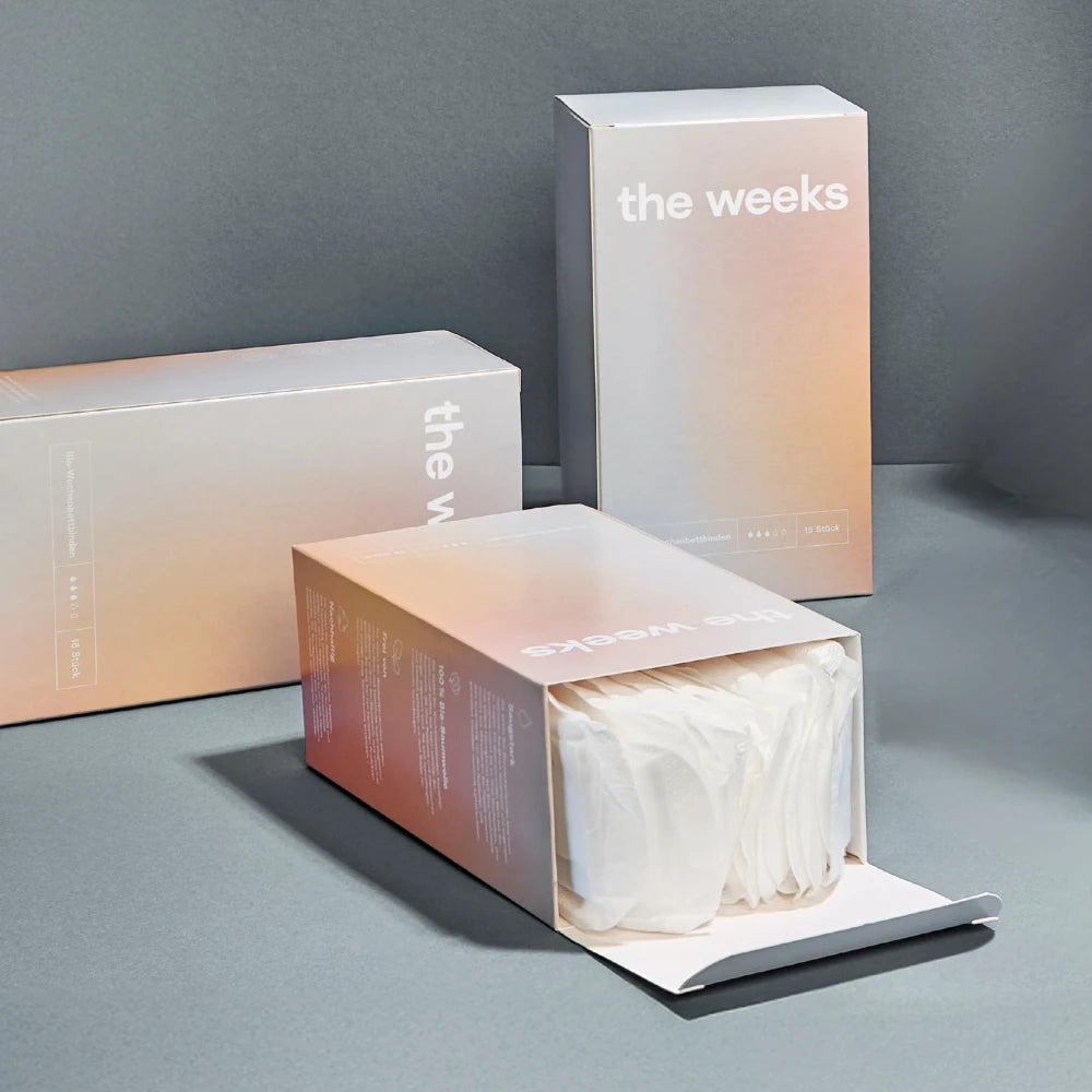 Nahaufnahme der Bio-Wochenbetteinlagen von the weeks
